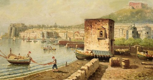 19th century - Pair of views of the Gulf of Naples - Posillipo School b19th century